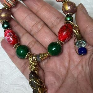 Hand crafted Bracelet OOAK Collage Charm Festival With hand painted beads 0778